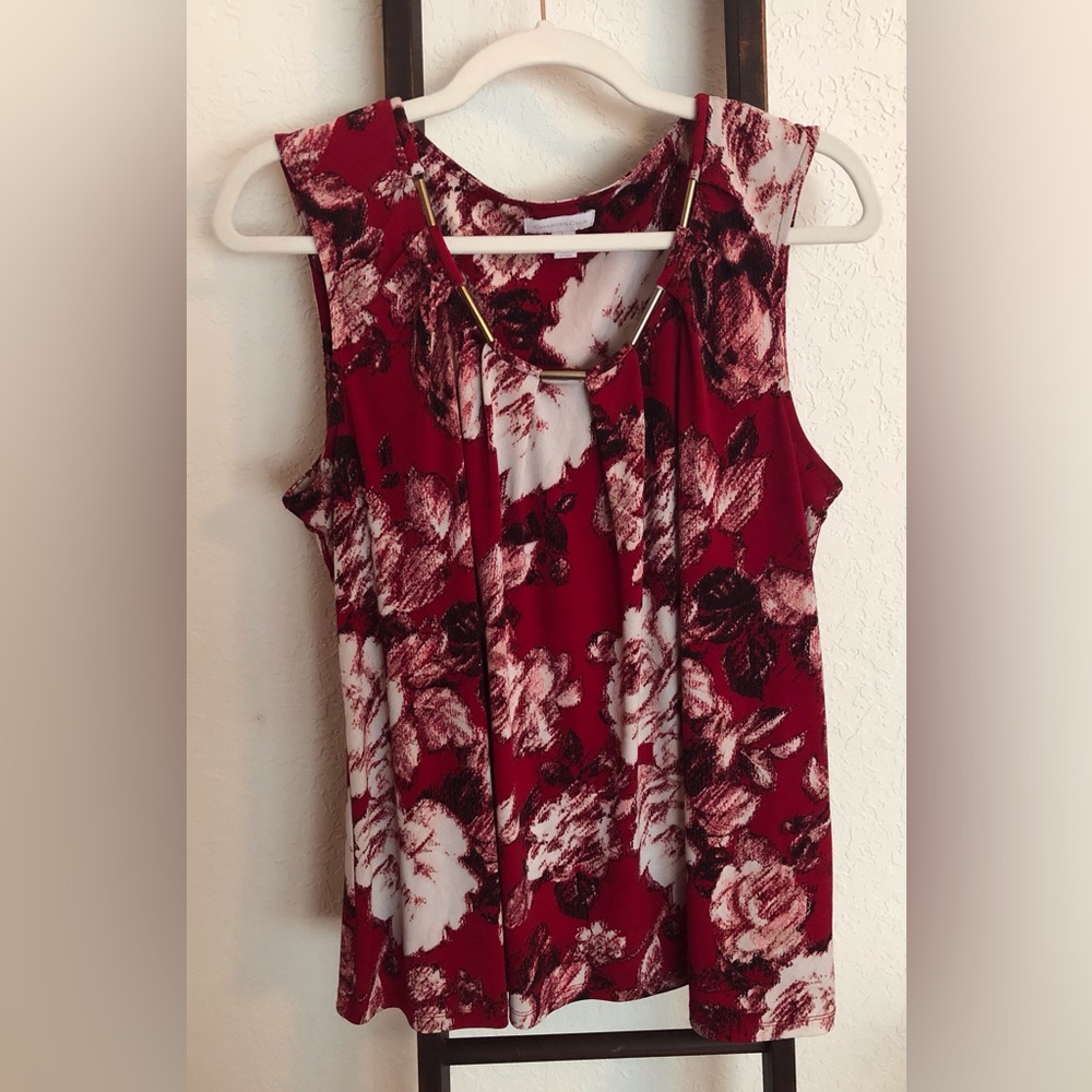 CHARTER CLUB RED SLEEVELESS WITH GOLD EMBELLISHED NECK LINE